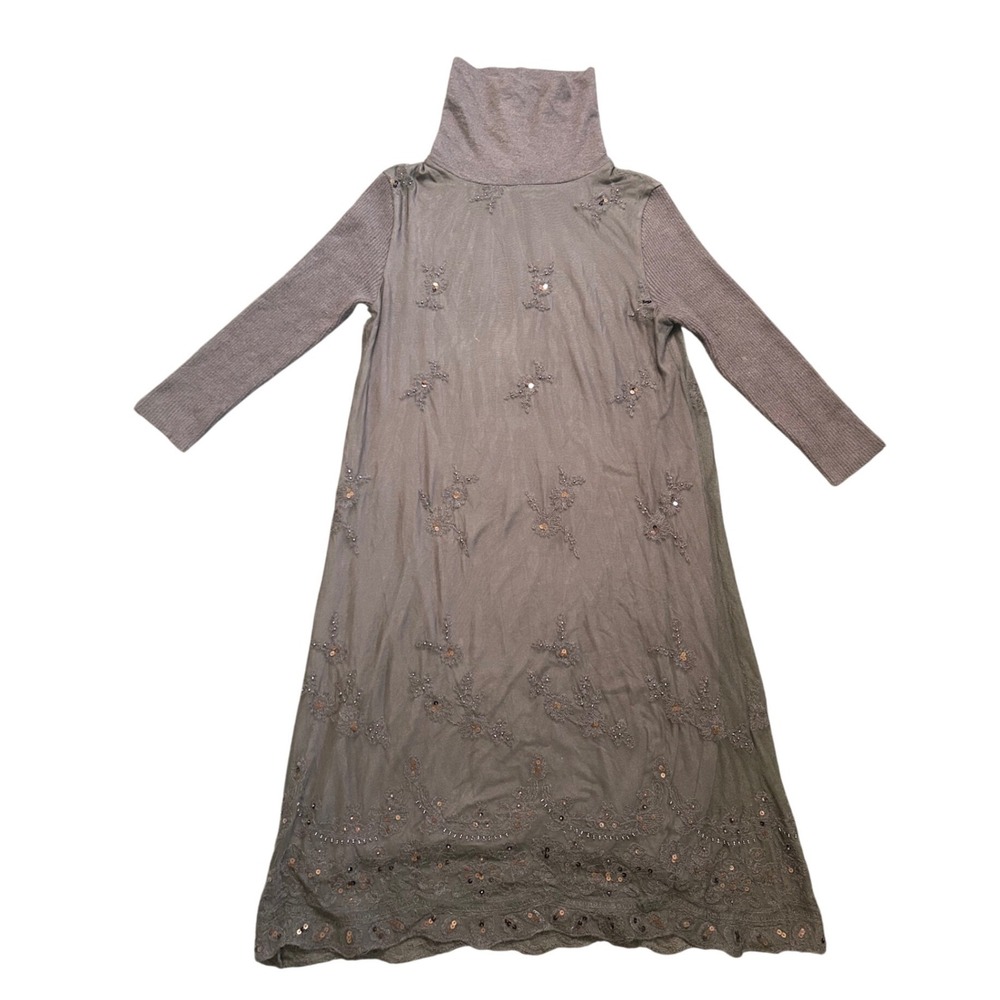 Sundance Turtleneck Dress Womens Small Wool Embroidered Sequin Lace Knit Sleeve‎